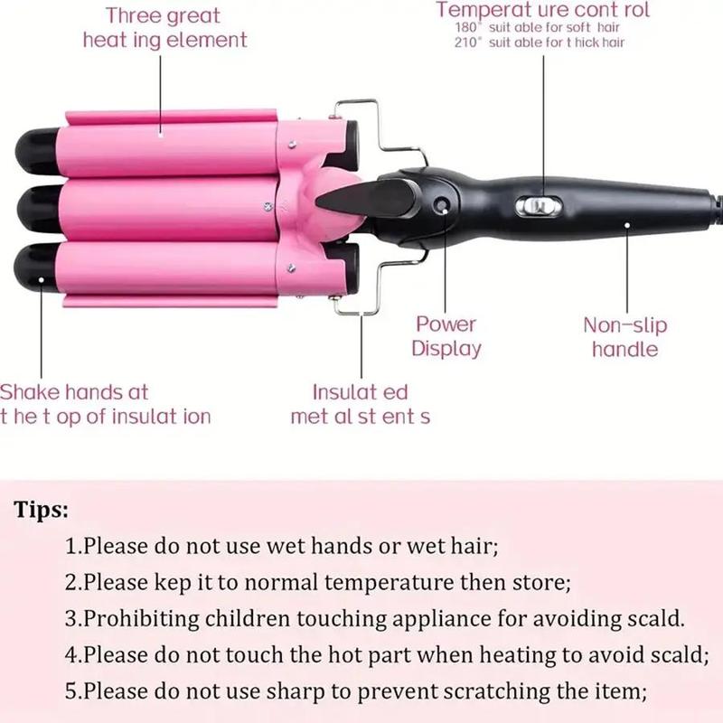 Comfort Portable Three Tube Haircare Curling Iron Gift, Electric Heated Hair Curler for Dresser Women, Professional Heated Hair Styling Tool for Music Festival Makeup, Curling Iron Gift for Girlfriend