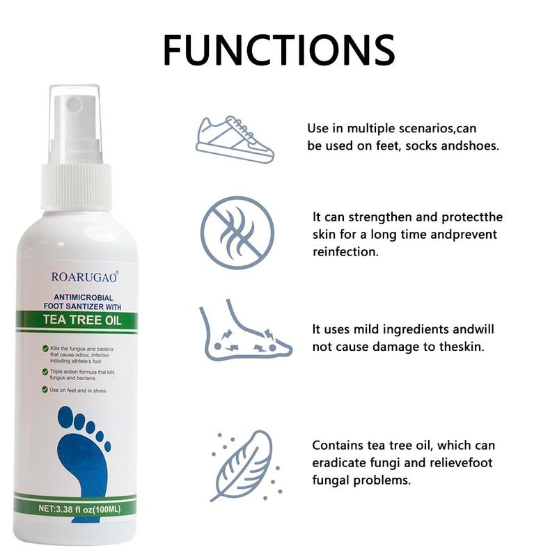 Tea Tree Oil Infused Foot Sanitizer Spray, featuring a blend of Pure Tea Tree Oil & Aloe Vera for Long-Lasting Disinfection & Antibacterial Protection