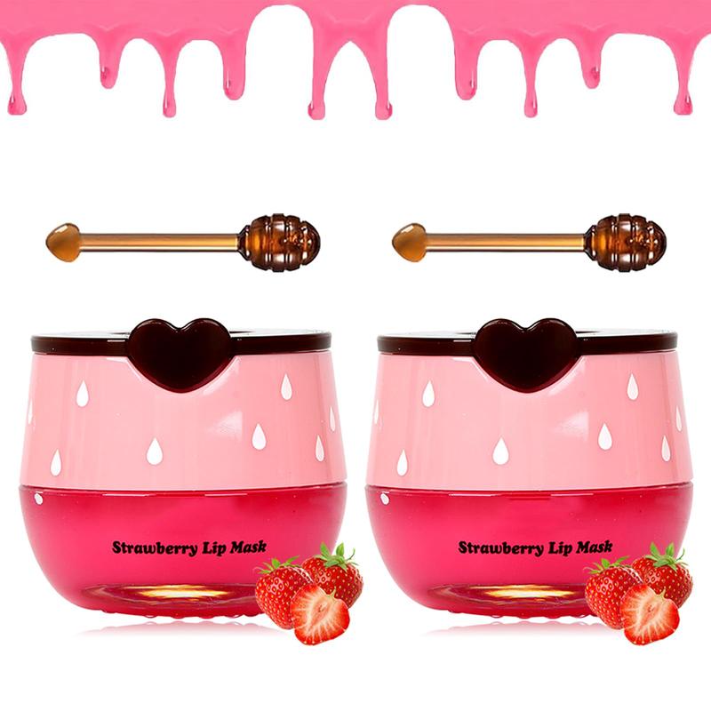 2 Pack Strawberry Lip Sleeping Mask & Bee Propolis Moisturizing Lip Balm - Hydrating & Plumping Lip Treatment with Exfoliating Stick for Soft, Smooth Lips