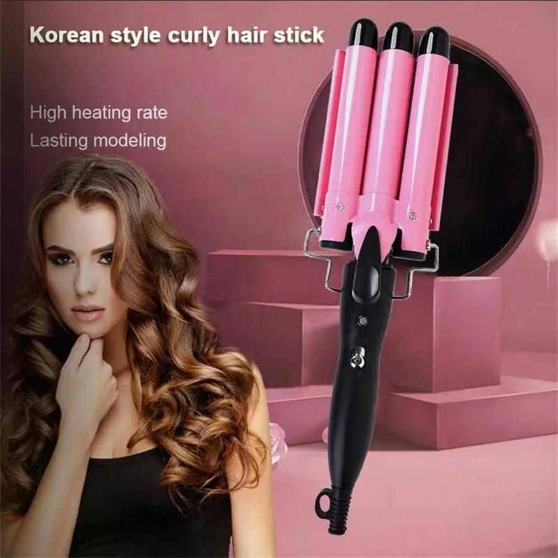 Comfort Portable Three Tube Haircare Curling Iron Gift, Electric Heated Hair Curler for Dresser Women, Professional Heated Hair Styling Tool for Music Festival Makeup, Curling Iron Gift for Girlfriend