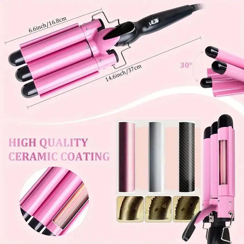 Comfort Portable Three Tube Haircare Curling Iron Gift, Electric Heated Hair Curler for Dresser Women, Professional Heated Hair Styling Tool for Music Festival Makeup, Curling Iron Gift for Girlfriend