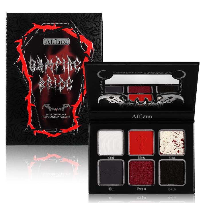 Afflano Red Black Eyeshadow Goth Makeup Palette, Vampire Blood Red Halloween Makeup Palette, Burgundy Dark Smokey Eye Shadow Palette Pigmented, Smoky Eyes Black Red Eyeshadow Costume Clown SFX Makeup