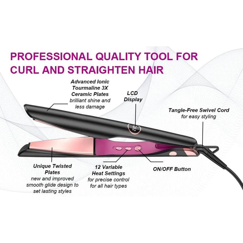 Ready Stock Twist Flat Iron Curling Iron 1 Inch Dual Voltage Hair Straightener and Curler 2 in 1 for Curl Wave Straightening