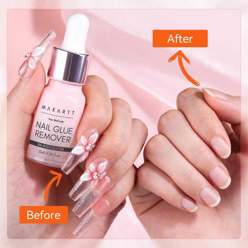 [NON-IRRITANT] Makartt Nail Glue Remover for Press on Nails: Quick Debonder with 5 wooden sticks, Easy with a Dropper,Updated Formula with Vitamin E, Acetone-free, Hema-free, For Fake Nails,Semicure Stickers,10 ml、30ml、50ml Gel Nail Care