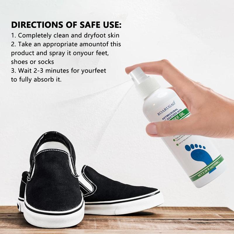 Tea Tree Oil Infused Foot Sanitizer Spray, featuring a blend of Pure Tea Tree Oil & Aloe Vera for Long-Lasting Disinfection & Antibacterial Protection