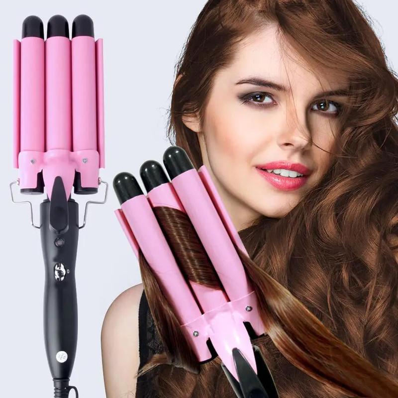 Comfort Portable Three Tube Haircare Curling Iron Gift, Electric Heated Hair Curler for Dresser Women, Professional Heated Hair Styling Tool for Music Festival Makeup, Curling Iron Gift for Girlfriend