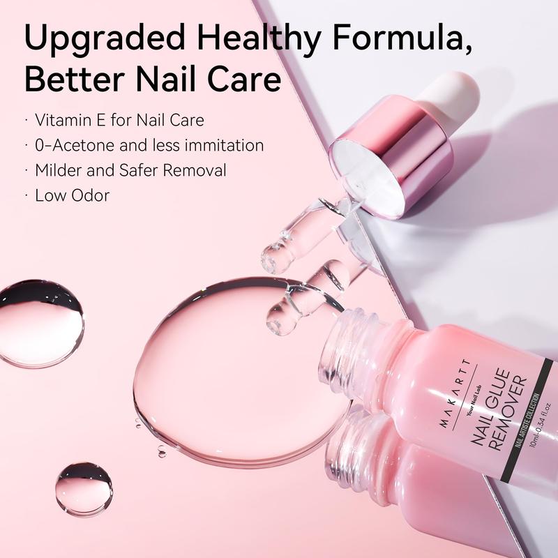 [NON-IRRITANT] Makartt Nail Glue Remover for Press on Nails: Quick Debonder with 5 wooden sticks, Easy with a Dropper,Updated Formula with Vitamin E, Acetone-free, Hema-free, For Fake Nails,Semicure Stickers,10 ml、30ml、50ml Gel Nail Care