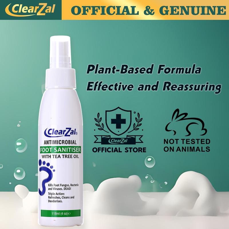 ClearZal Foot Sanitizer Spray with Tea Tree Oil, 4-Ounce Bottle ,Contains natural tea tree oil and aloe vera Long-lasting disinfectant and antibacterial spray [YW]