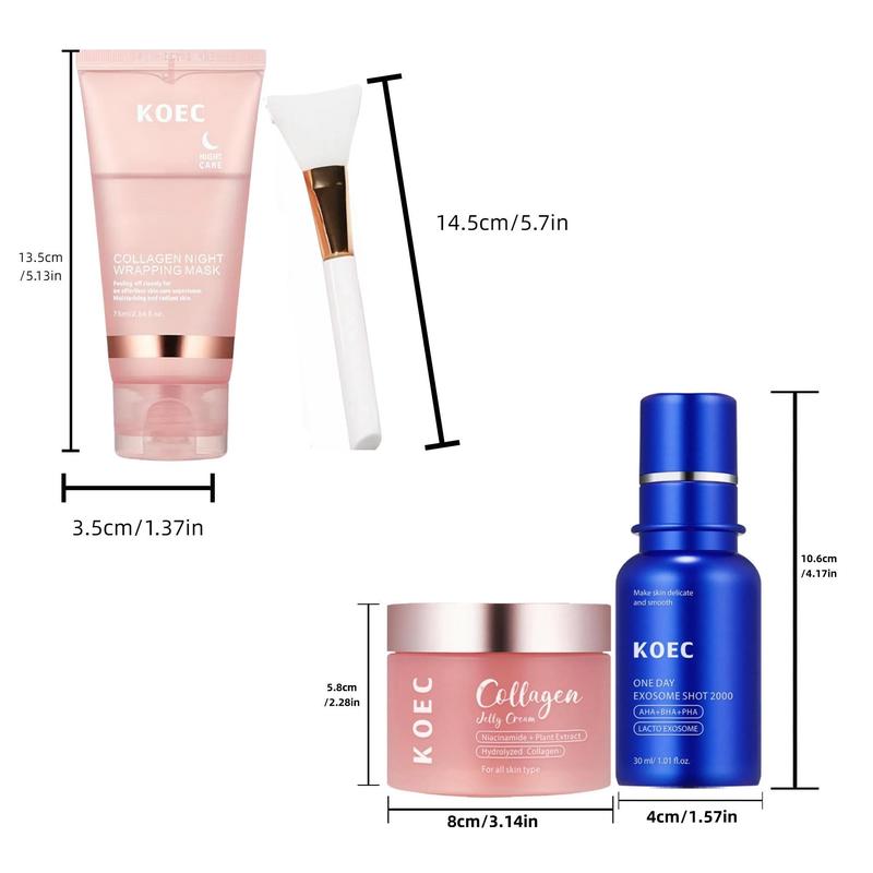 Collagen Night Wrapping Mask & Collagen Jelly Cream & Firming Facial Serum, Moisturizing Hydrating Skin Care Kit, Daily Skincare Products for Women & Men