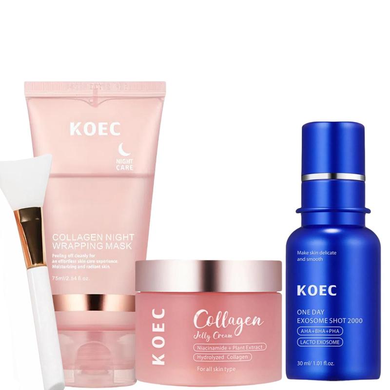 Collagen Night Wrapping Mask & Collagen Jelly Cream & Firming Facial Serum, Moisturizing Hydrating Skin Care Kit, Daily Skincare Products for Women & Men