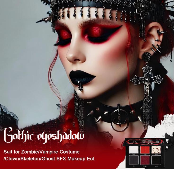 Afflano Red Black Eyeshadow Goth Makeup Palette, Vampire Blood Red Halloween Makeup Palette, Burgundy Dark Smokey Eye Shadow Palette Pigmented, Smoky Eyes Black Red Eyeshadow Costume Clown SFX Makeup