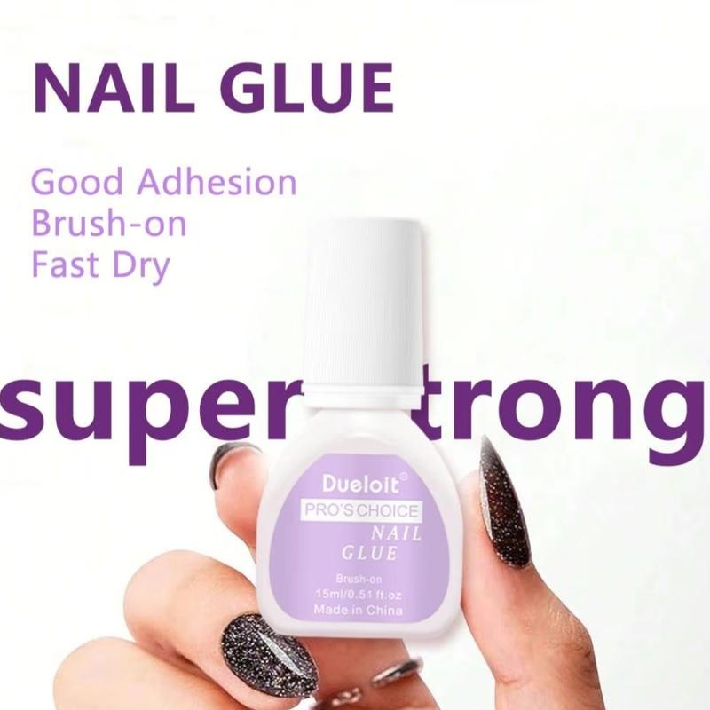 Long-lasting 15ml Ultra Strong Brush on Nail Glue for Acrylic Nails, Press on Nails, Fake Nails Dueloit Salon Quality Nail Glue easy application durable glue false nails