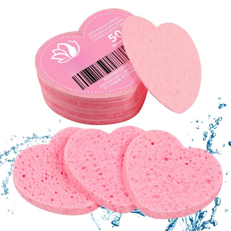 50-Count Heart Shape Compressed Facial Sponges, 100% Natural Cosmetic Spa Sponges for Facial Cleansing for Daily Facial Cleansing, Exfoliating Mask, Makeup Remover. Ideal for Home and Travel.