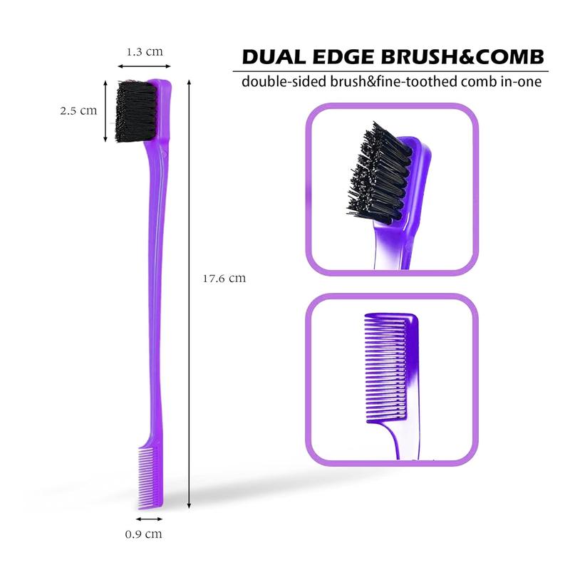 Double Sided Edge Control Hair Brush Comb Combo Pack 2 count (Purple)