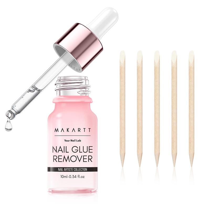 [NON-IRRITANT] Makartt Nail Glue Remover for Press on Nails: Quick Debonder with 5 wooden sticks, Easy with a Dropper,Updated Formula with Vitamin E, Acetone-free, Hema-free, For Fake Nails,Semicure Stickers,10 ml、30ml、50ml Gel Nail Care