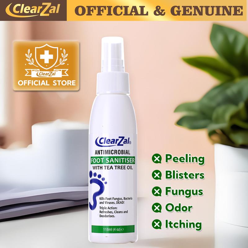 ClearZal Foot Sanitizer Spray with Tea Tree Oil, 4-Ounce Bottle ,Contains natural tea tree oil and aloe vera Long-lasting disinfectant and antibacterial spray [YW]