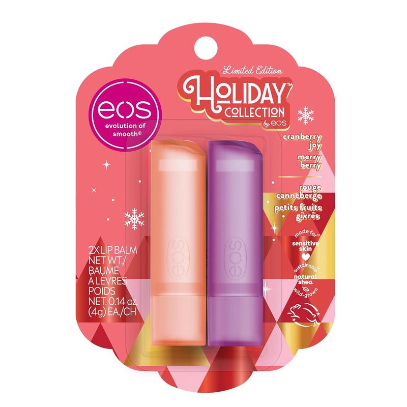 Eos Holiday Lip Balm Gift- Cranberry Joy & Merry Berry, Stocking Stuffers, All-Day Moisture Lip Care, 0.14 Oz, 2-Pack eos