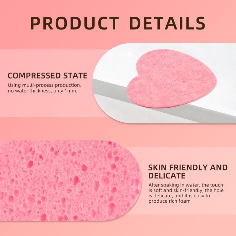 50-Count Heart Shape Compressed Facial Sponges, 100% Natural Cosmetic Spa Sponges for Facial Cleansing for Daily Facial Cleansing, Exfoliating Mask, Makeup Remover. Ideal for Home and Travel.