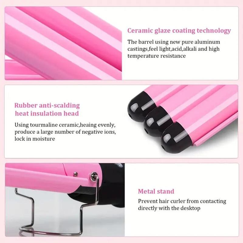 Comfort Portable Three Tube Haircare Curling Iron Gift, Electric Heated Hair Curler for Dresser Women, Professional Heated Hair Styling Tool for Music Festival Makeup, Curling Iron Gift for Girlfriend