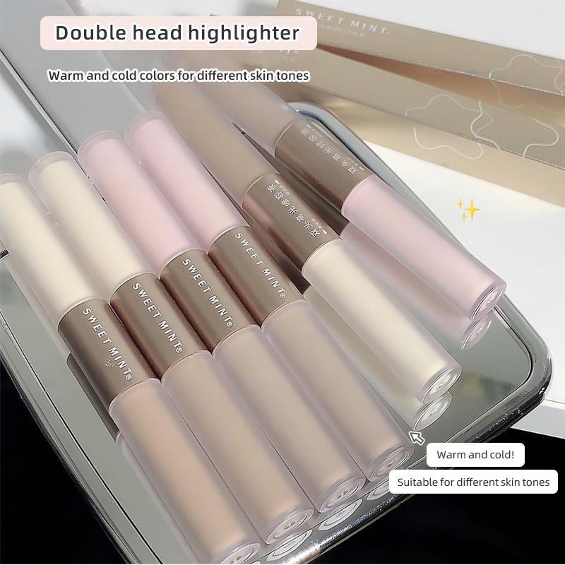 2 In 1 Double Head Bronzer & Highlighter Stick, Natural Matte Finishing Makeup Pen, Portable Facial Makeup Tools for Women, Highlight Makeup Contour Wand