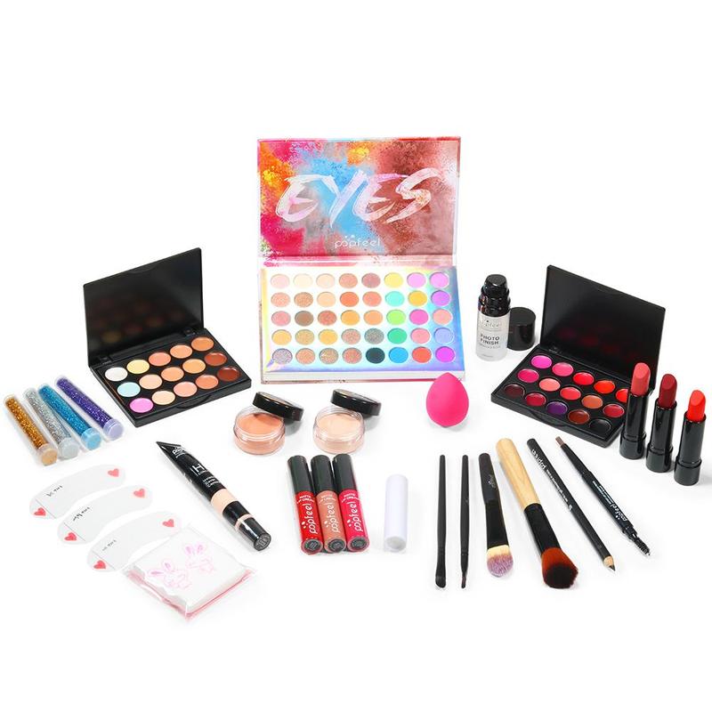 Makeup Kit, 1 Set Eyeshadow Palette & Lip Gloss & Blush & Eyebrow Pencil and Cream & Makeup Tools, Face Makeup Kit, Cosmetic Product, Makeup Products, Makeup Kit for School