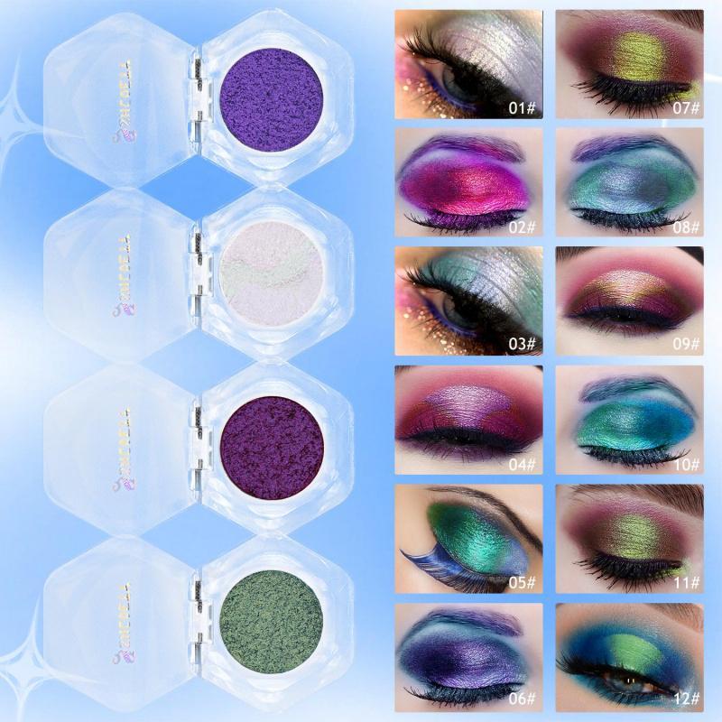 Chameleon Glitter Eyeshadow Powder, 12 Colors Shimmering Highlighter Powder, Long Lasting Shimmering Eye Shadow Powder, Colorful Eye Makeup Products