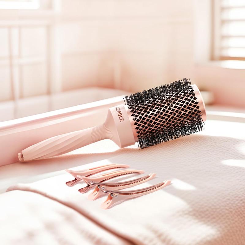 AIMIKE Rose Luxe Round Brush for Blow Out, With Nano Thermal Ceramic Tech, Round Brush for Blow Drying, Curling, Styling and Shine, with 4 Clips