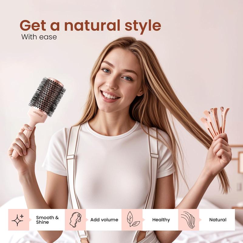 AIMIKE Rose Luxe Round Brush for Blow Out, With Nano Thermal Ceramic Tech, Round Brush for Blow Drying, Curling, Styling and Shine, with 4 Clips