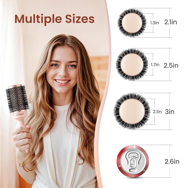 AIMIKE Rose Luxe Round Brush for Blow Out, With Nano Thermal Ceramic Tech, Round Brush for Blow Drying, Curling, Styling and Shine, with 4 Clips