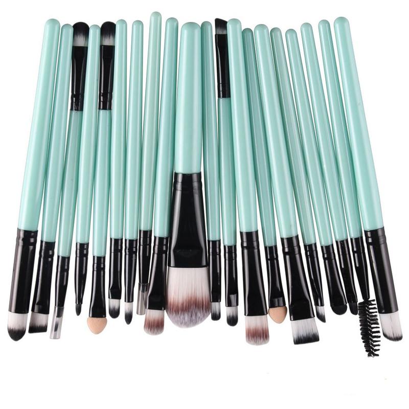 20 Pcs Pro Makeup Set Powder Foundation Eyeshadow Eyeliner Lip Cosmetic Brushes (Black+Green)