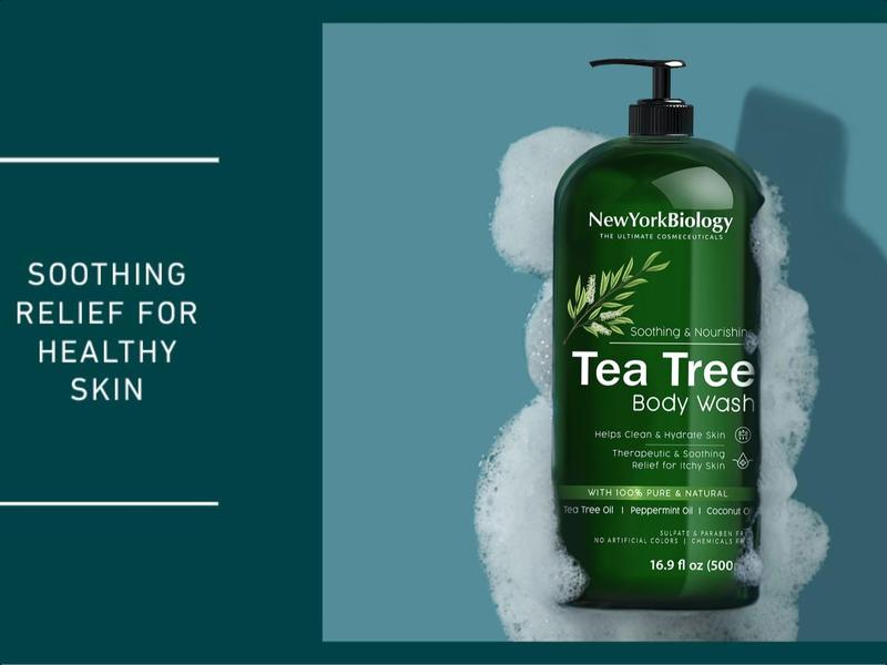 New York Biology Tea Tree Body Wash for Men and Women - Moisturizing Body Wash Helps Soothe Itchy Skin, Jock Itch, Athletes Foot, Nail Fungus, Eczema, Body Odor and Ringworm - 16.9 Fl Oz - Pack of 2