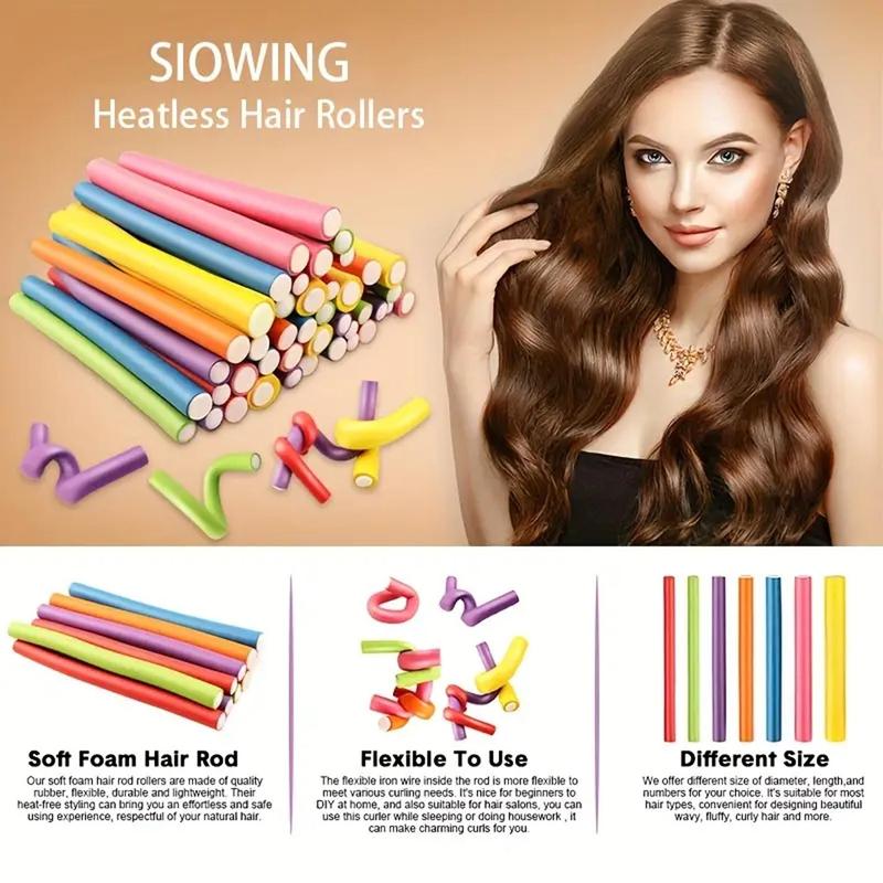 Random Color Heatless Hair Rods Set, 42pcs set No Heat Hair Curler with Storage Bag, Portable Hair Styling Tool for Women & Girls Home Use