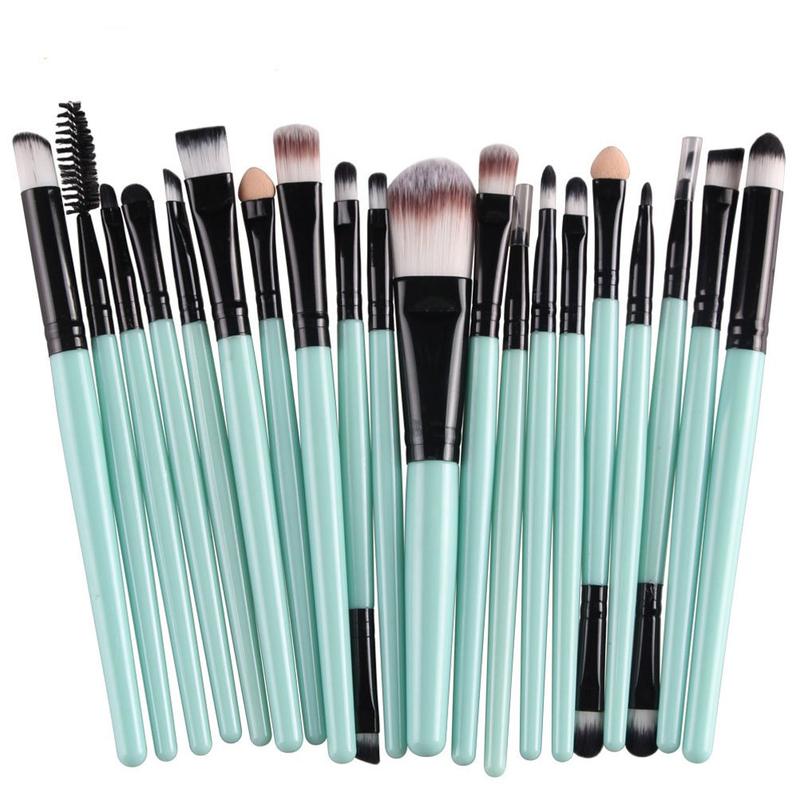 20 Pcs Pro Makeup Set Powder Foundation Eyeshadow Eyeliner Lip Cosmetic Brushes (Black+Green)