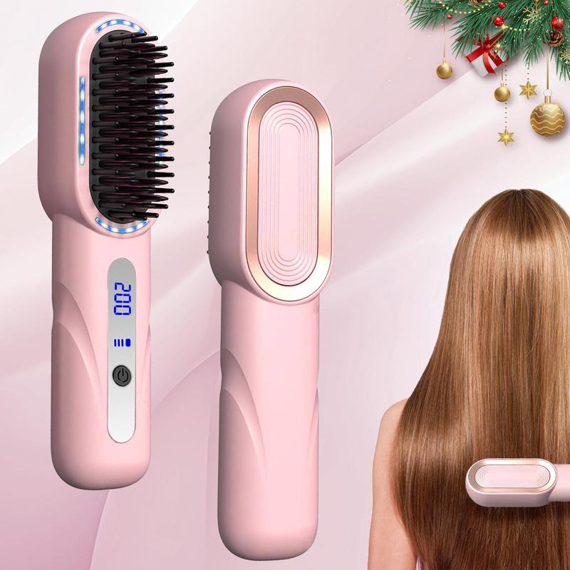 Rechargeable Hair Straightening Brush, 1 Count Wireless Hair Straightener with Adjustable Temperature Setting & Blue Light Sterilization Function