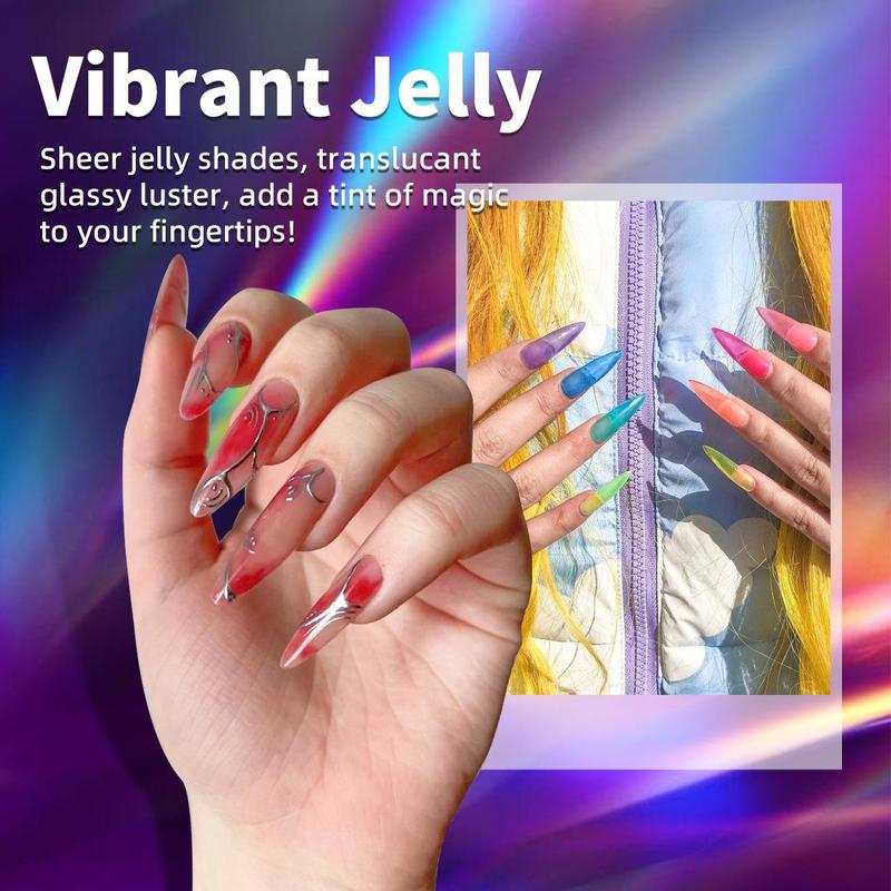 6 Colors Jelly Gel Nail Polish, 6 Counts set Soak Off LED UV Curing Requires Nail Art Gel, Nail Art & Nail Polish for Women and Girls