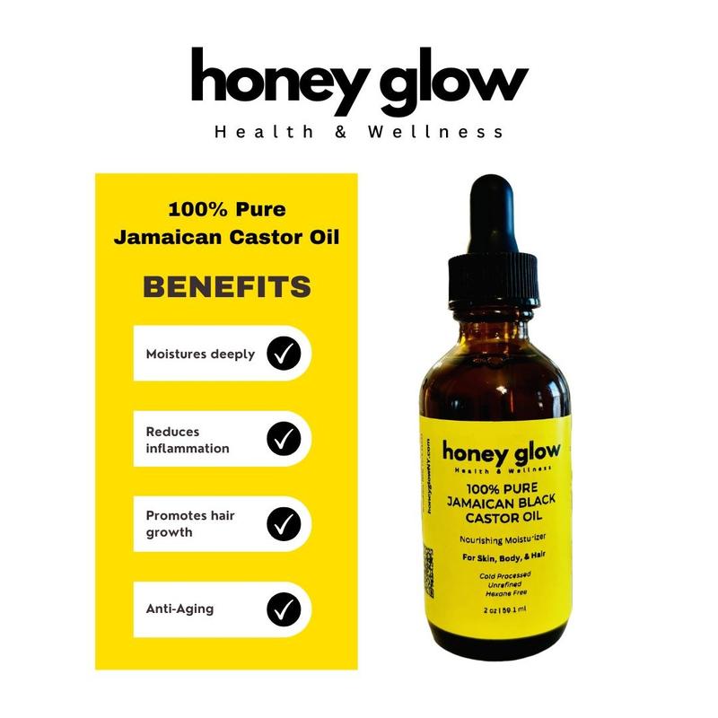 Honey Glow Organic Jamaican Black Castor Oil for Skin, Body & Hair Moisturizing Body Care Exfoliating