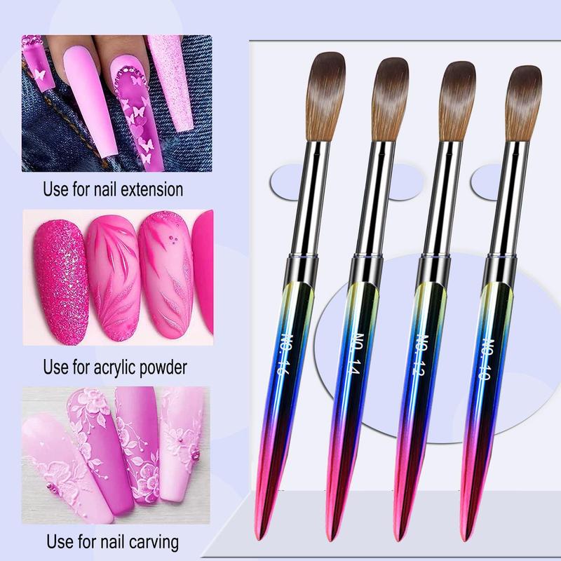 Colorful Nail Art Brush Set, 4 Counts set Multifunctional Nail Art Brush for Nail Extension & Carving, Professional Manicure Tool for Home & Salon Use