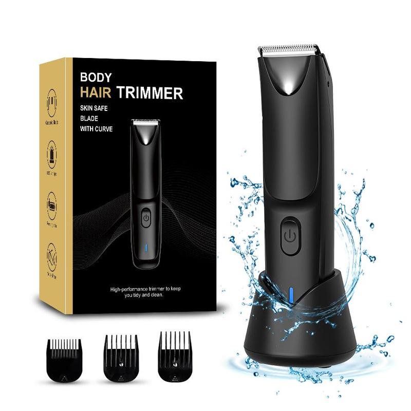 Electric Hair Trimmer, 1 Box Waterproof Body Hair Trimmer with Limiting Comb & Charging Base & Brush, Professional Hair Trimmer for Men