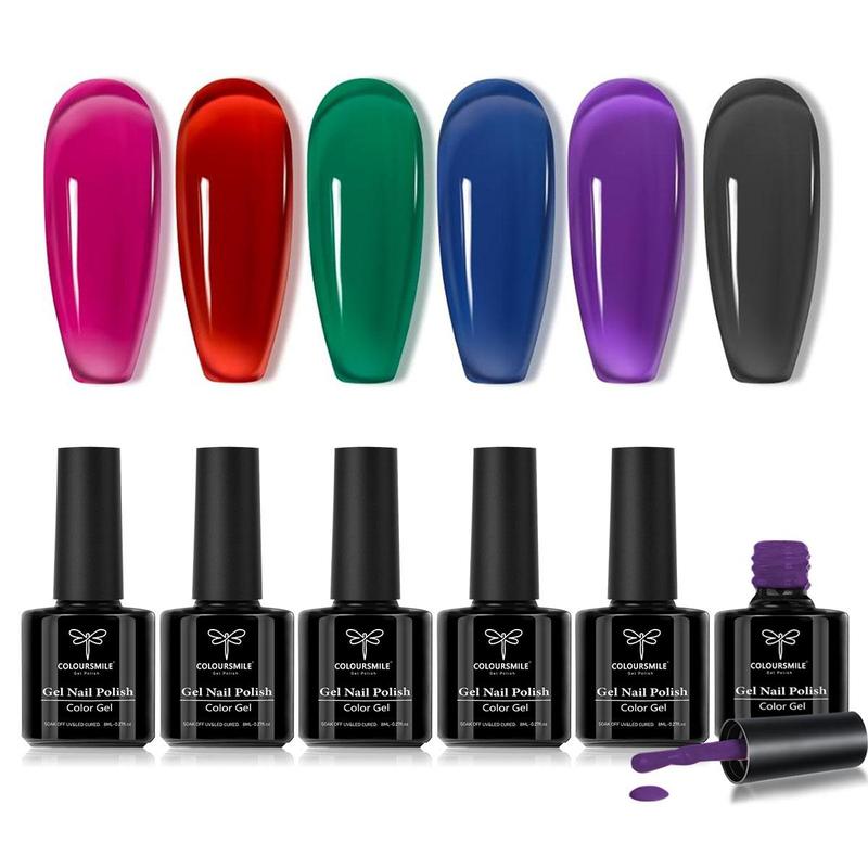 6 Colors Jelly Gel Nail Polish, 6 Counts set Soak Off LED UV Curing Requires Nail Art Gel, Nail Art & Nail Polish for Women and Girls