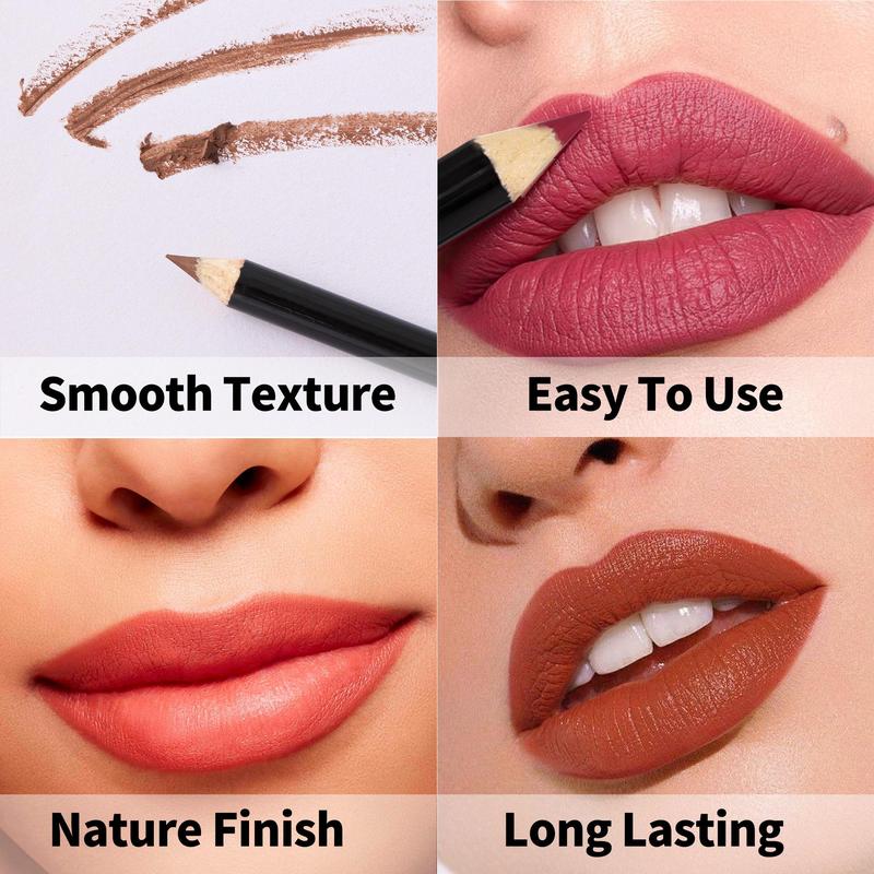 Long Lasting Lip Liner Set, 12pcs set Matte Lip Pencil, Natural Smooth Lip Makeup Pencil for Women and Girls, Suitable for All Occasions Lip Makeup