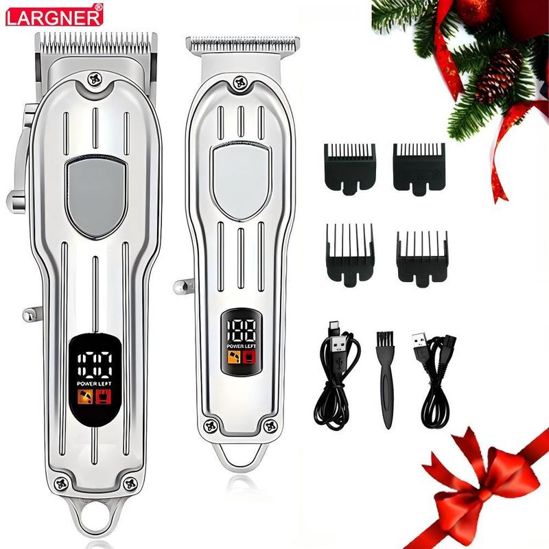 Professional Barber Clippers for Men, 1 Set Cordless Hair Trimmer Kit, LCD Display Hair Cutting Set, Rechargeable Haircut Machine for Family, Split End Trimmer