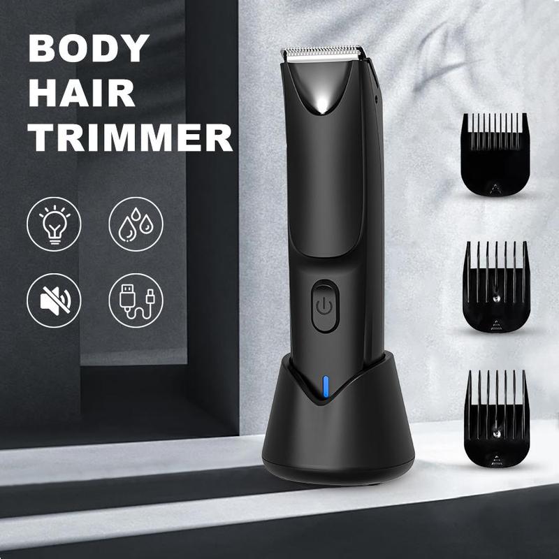 Electric Hair Trimmer, 1 Box Waterproof Body Hair Trimmer with Limiting Comb & Charging Base & Brush, Professional Hair Trimmer for Men