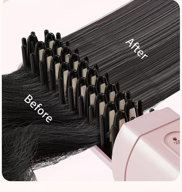 YMUB Mini Hair Straightening Brush, Portable Hair Straightener Brush Cordless for travel new  hair tool pink  straightener