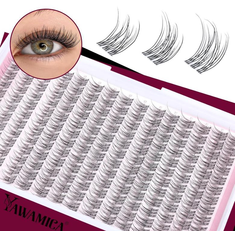 Natural Lash Extension Kit Wispy Eyelash Clusters 9-11mm Lash Cluster Kit with Lash Bond and Seal and Lash Applicator 180pcs Cluster Eyelash Extensions Kit for Beginners DIY at Home by Yawamcia