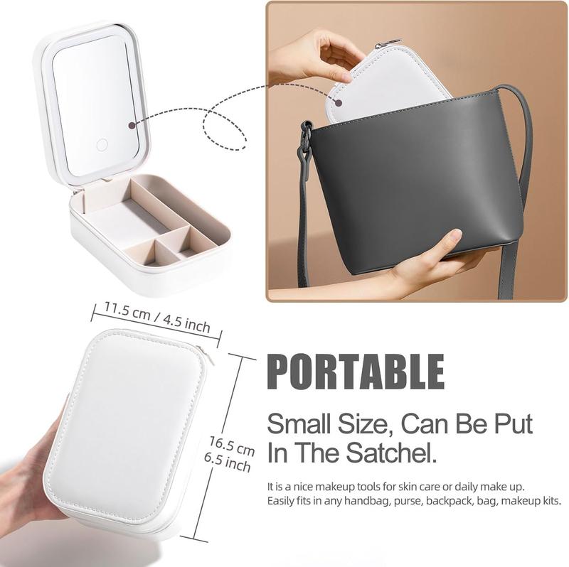 Travel Makeup Mirror with Light, Compact Makeup Bag with LED Mirror, Portable Lighted Beauty Mirror, 3-Color Lighting Makeup Case, 1200mAh Rechargeable Tabletop Cosmetic Mirror