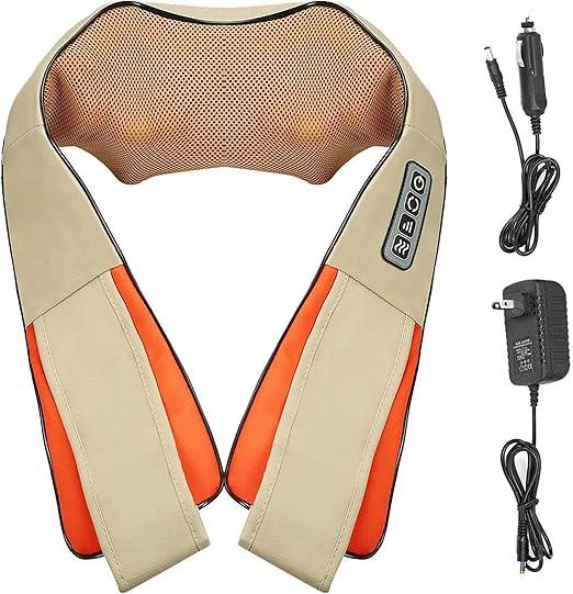 Neck and Back Massager with Soothing Heat Electric Deep Tissue 3D Kneading Massage Pillow for Shoulder, Leg, Body Muscle Pain Relief, Home, Office, and Car Use