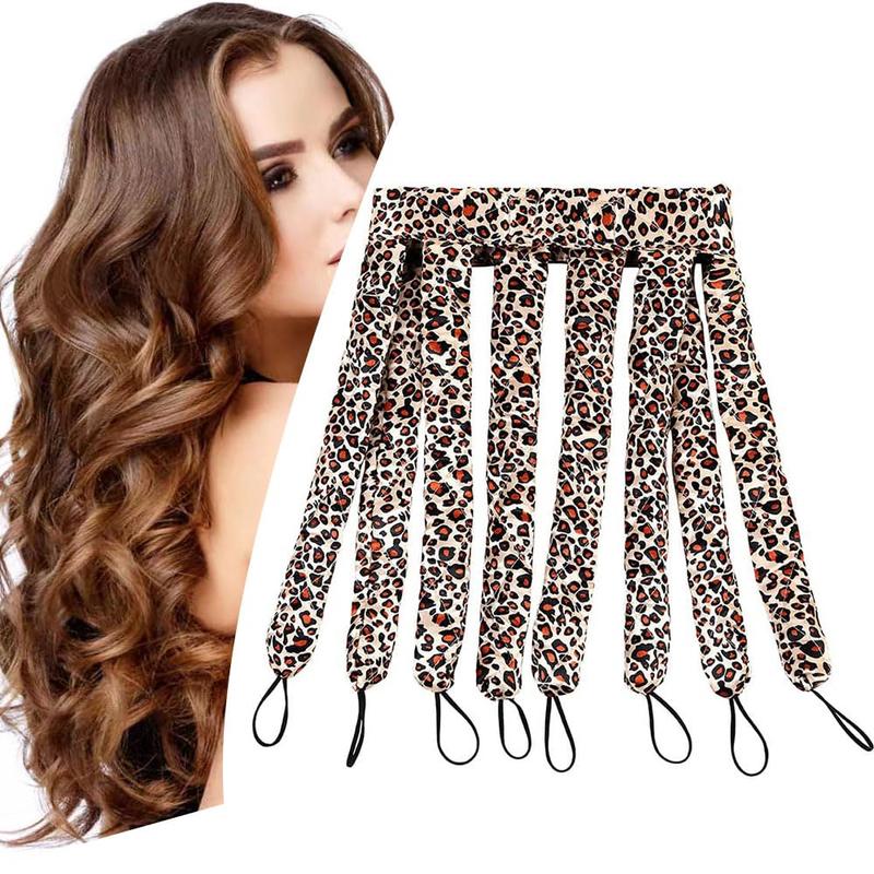 No Heat Hair Curler Headband for Long Hair, Satin Heatless Curling Rod with Adjustable Strap Overnight No Heat Curling Roller for Women and Girls Waves and Curls (Leopard Color)