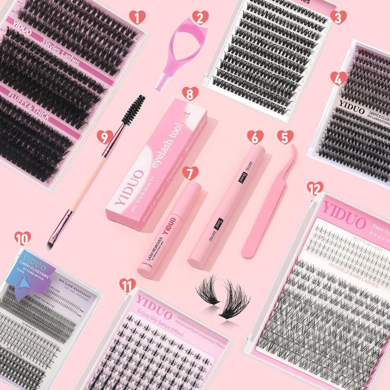 Individual False Eyelashes with Eyelash Glue & Lash Remover & Tweezers & Brush, 1 Set Natural Look Eyelash Extensions, Self Grafting Eyelash Clusters