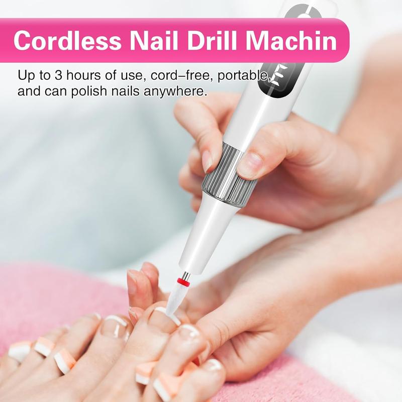 Cordless Electric Nail File Drill, Portable 13 in 1 Kit Nail Drills, Rechargeable Nail Filer Electric Nail Grinder Machine for Human Women Manicure Pedicure Care Set Nail Care Cutics