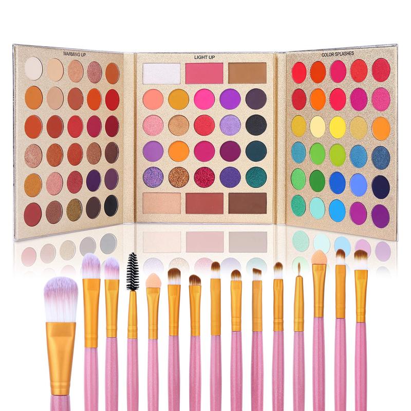 Professional 86 Colors Eyeshadow Palette with 15pcs Makeup Brushes Set Matte Glitter Long Lasting Highly Pigmented Waterproof Contour Blush Powder Highlighter